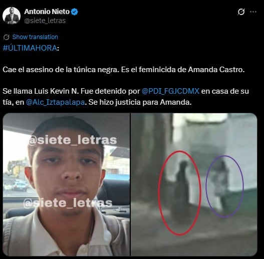 Detienen en CDMX al presunto responsable del feminicidio de Amanda Castro Rossab