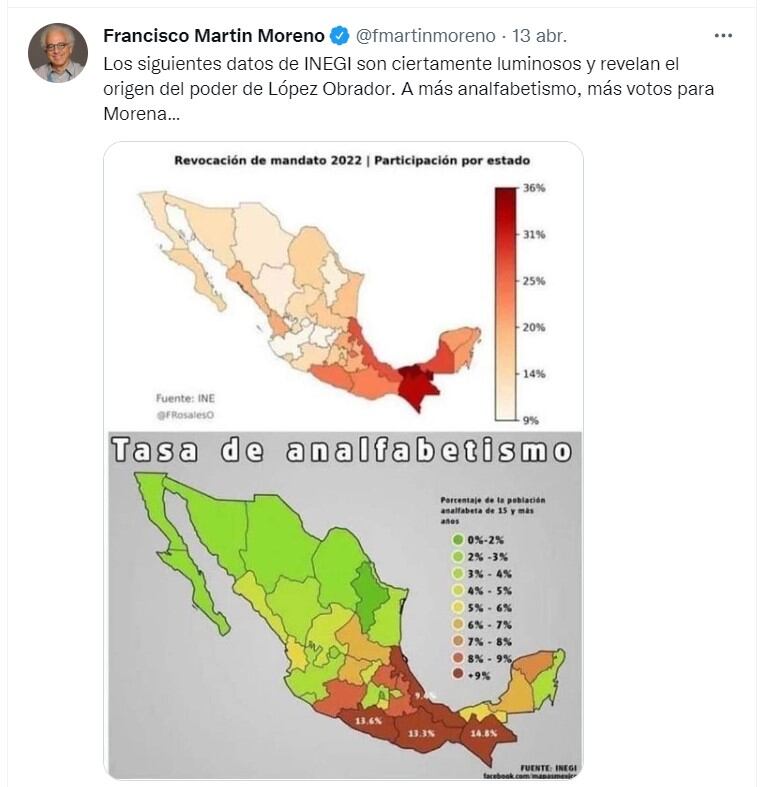 Tuit de Francisco Martín Moreno