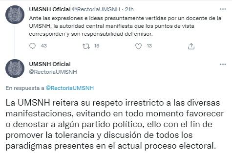 Tuits de Universidad Michoacana de San Nicolás de Hidalgo