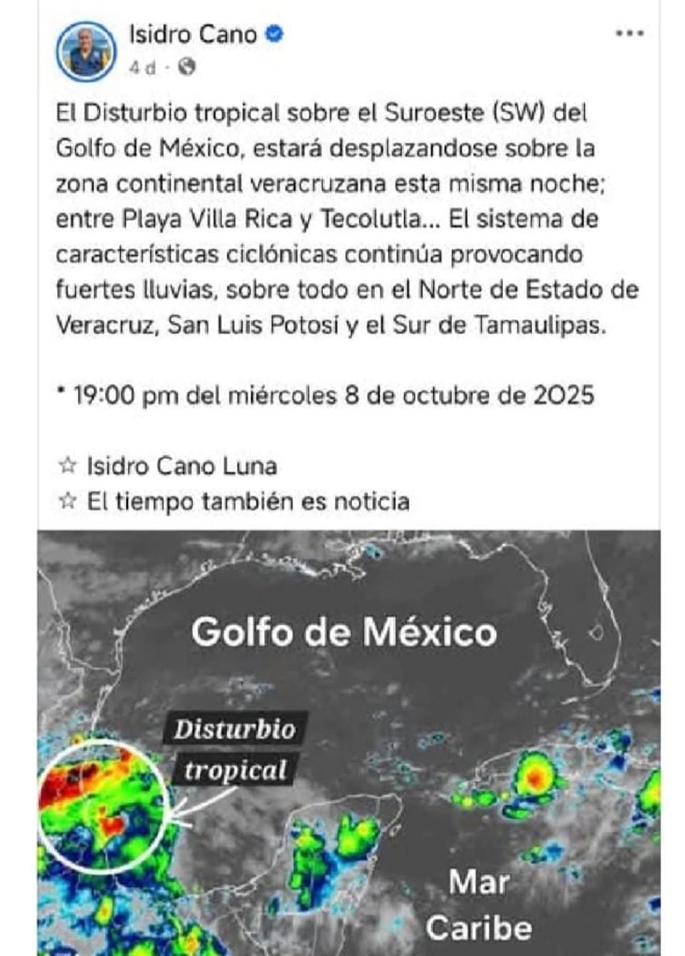 Isidro Cano emitió diversas alertas de lluvias en Veracruz
