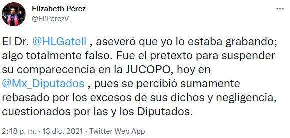 Elizabeth Pérez, tuit