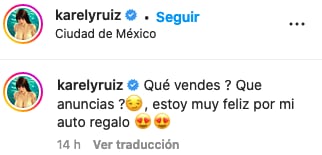 Karely Ruiz comparte que su Corvette fue un autoregalo.