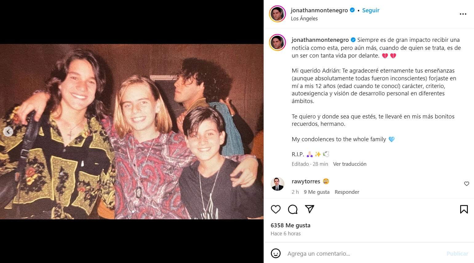 Jonathan Montenegro se despide de Adrián Olivares