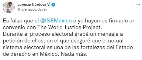Lorenzo Córdova niega convenio con WJP