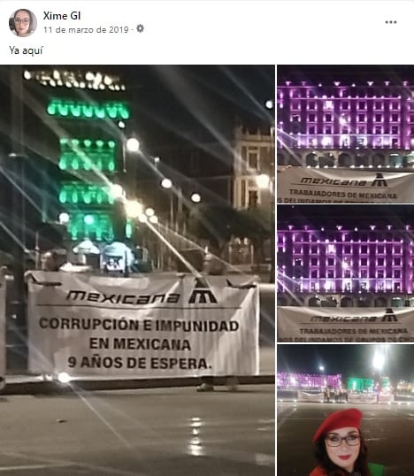 Manifestación de trabajadores de Mexicana de Aviación a las afueras de Palacio Nacional