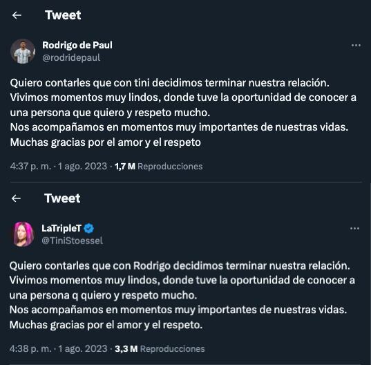 Tini Stoessel y Rodrigo De Paul ya no son novios y lanzan este mensaje