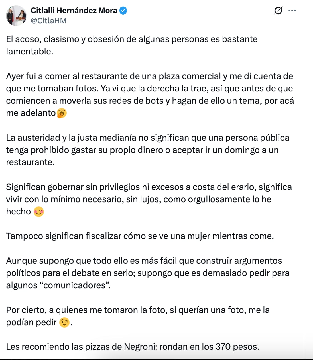 Citlalli Hernández denuncia acoso de "la derecha"