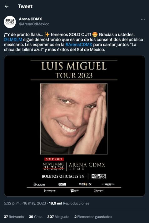 Luis Miguel Tour 2023 oficialmente ya es un rotundo sold out