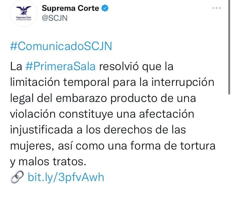 Resolución de la primera sala de la SCJN sobre el aborto en caso de violación