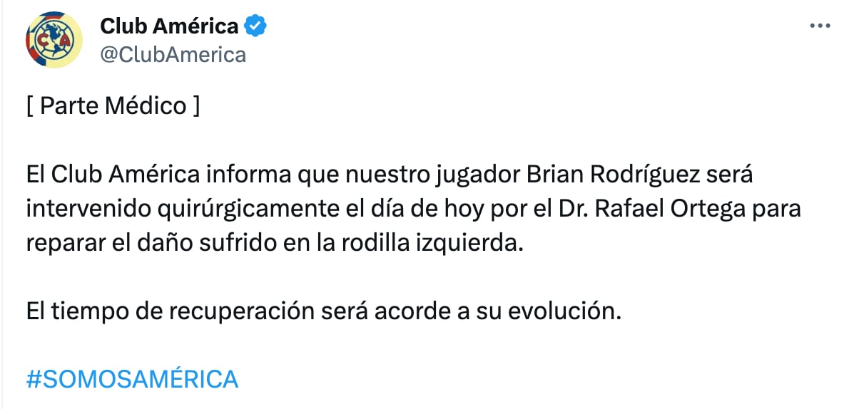 Club América sobre Brian Rodríguez