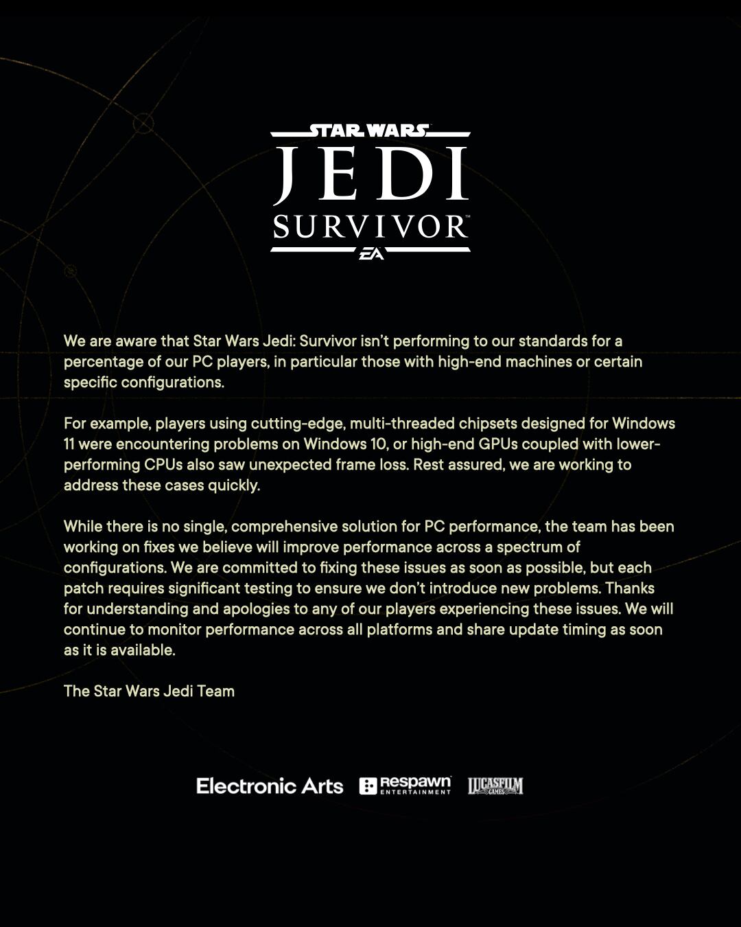 Comunicado Star Wars Jedi: Survivor