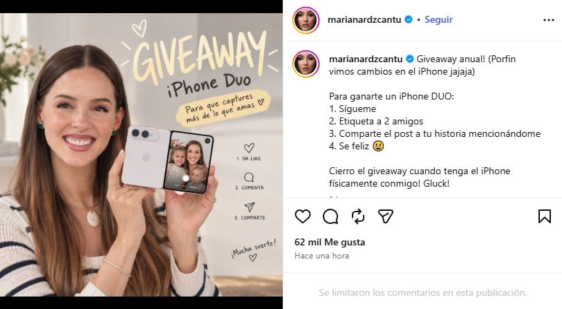 Mariana Rodríguez lanza dinámica con sus seguidores tras el estreno del iPhone Duo