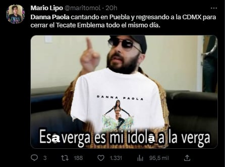 Memes de la llegada de Danna Paola al Tecate Emblema 2023