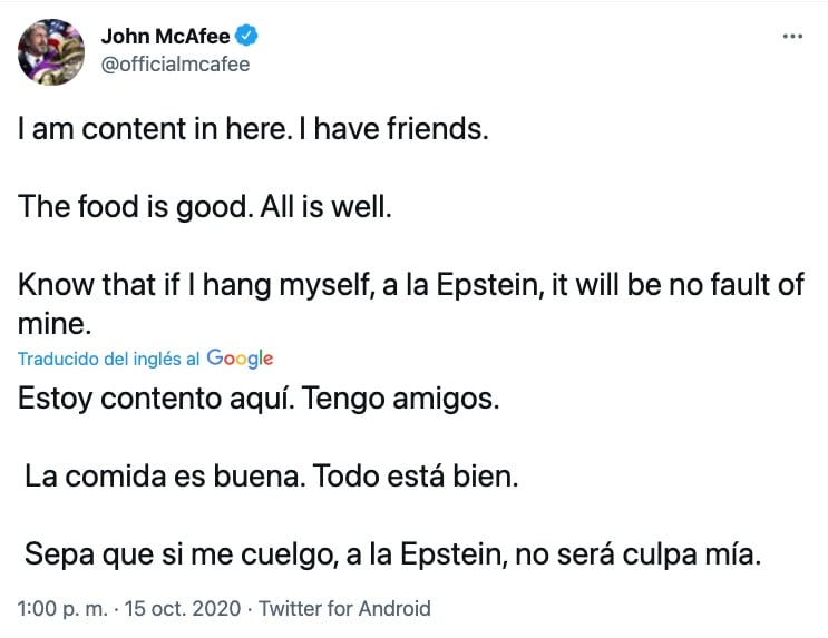 Tuit, John McAfee
