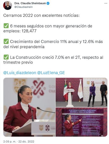 Claudia Sheinbaum presume generación de empleos y crecimiento del comercio en la CDMX
