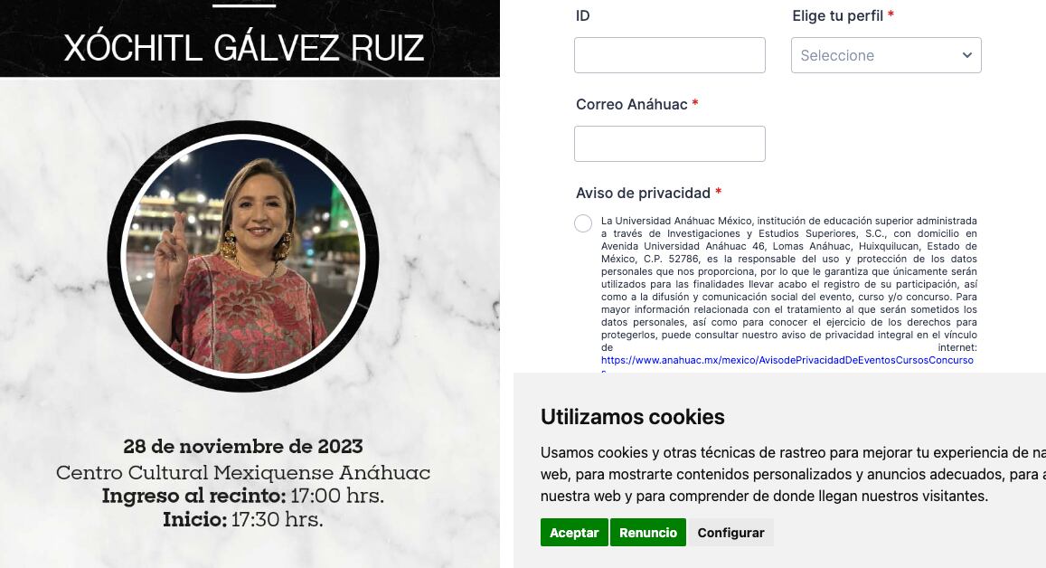 Registro para acudir a evento de Xóchitl Gálvez
