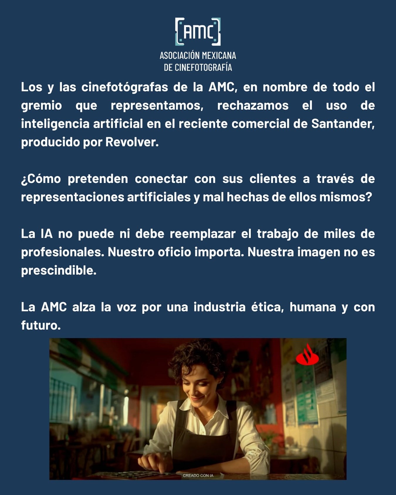 Comunicado de la Asociación Mexicana de Cinefotografía contra la inteligencia artificial