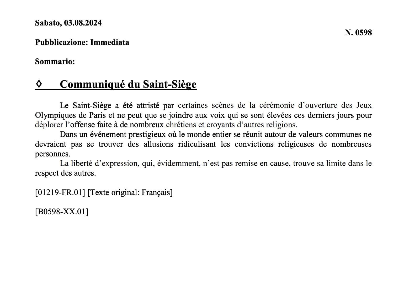 Vaticano sobre Juegos Olímpicos de París