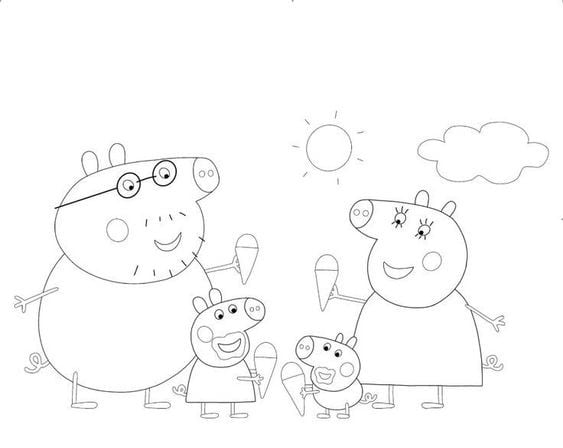 Dibujos de Papá Cerdito, el padre de Peppa Pig, con temática de primavera