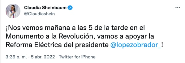 Claudia Sheinbaum convoca a marcha para apoyar la Reforma Eléctrica