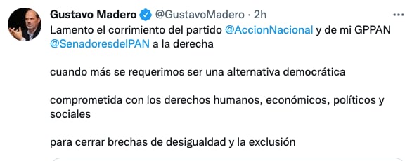 Tuit de Gustavo Madero