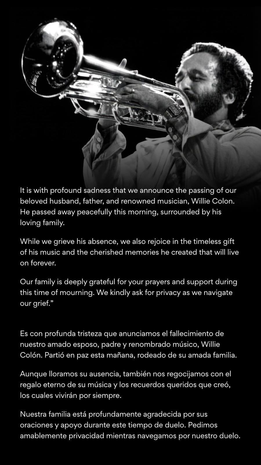 Muere Willie Colón a los 75 años de edad