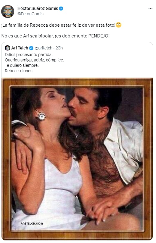 Héctor Suárez Gomís llama "pendejo" a Ari Telch por foto con Rebecca Jones.