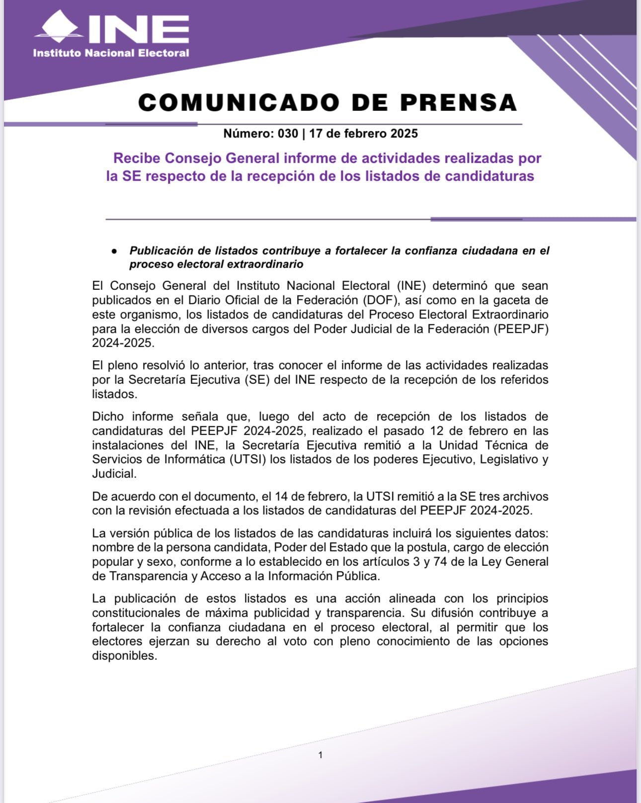 INE publicará listas de candidatos de las elecciones 2025 pese a errores