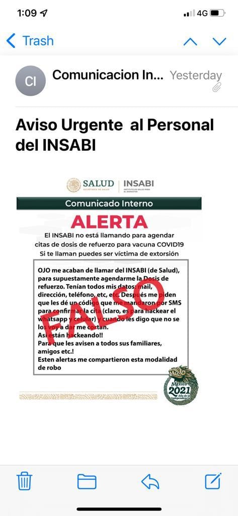 Supuesto mensaje del Insabi