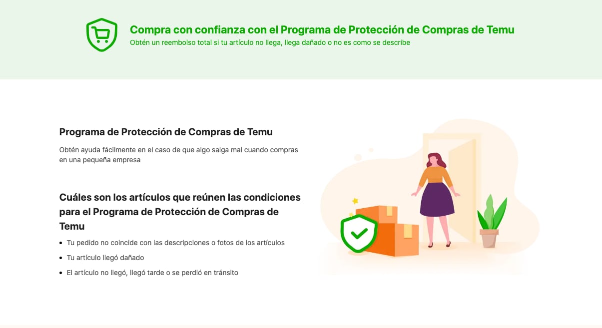 Temu tiene un programa de protección para sus compras en línea