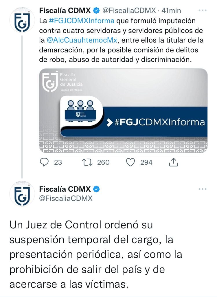 Información de la Fiscalía de CDMX