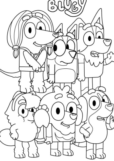 Bluey con sus amigos en el regreso a clases