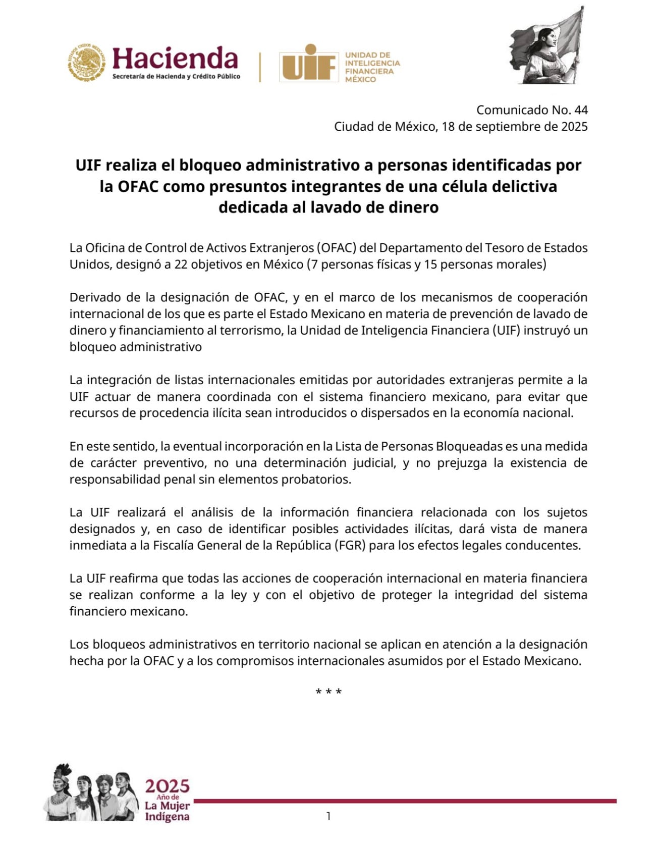 UIF de México bloquea cuentas de La Mayiza tras sanciones del Tesoro de Estados Unidos
