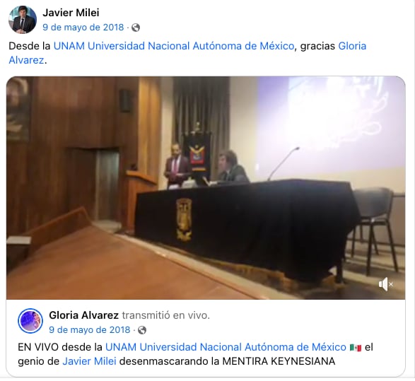 Javier Milei en la UNAM en 2018
