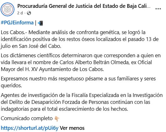 Identifican restos de Carlos Alberto Beltrán, exasesor de Rocha Moya, en fosa clandestina