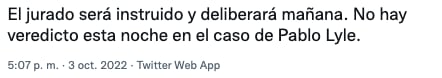 Veredicto de Pablo Lyle se dará a conocer 4 de octubre