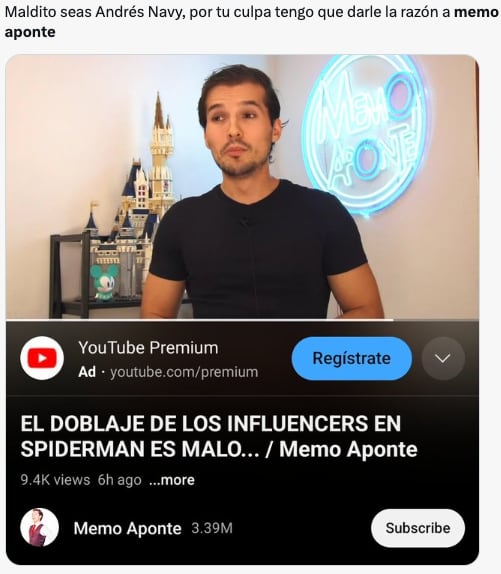 Memes le dan la razón Memo Aponte tras opinar del doblaje en Spider-Man con startalents