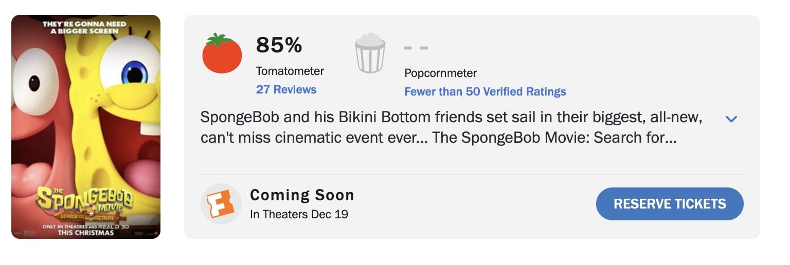 Bob Esponja en Rotten Tomatoes
