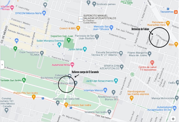 Panteón San Isidro y lugar de captura de Fabian