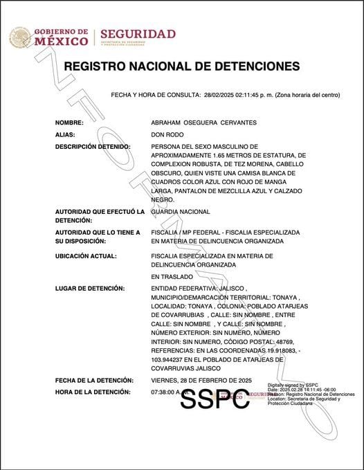 Abraham Oseguera Cervantes "don Rodo" fue detenido por segunda vez