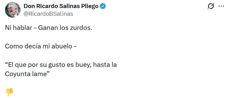 Ricardo Salinas Pliego reacciona al triunfo de Lula da Silva