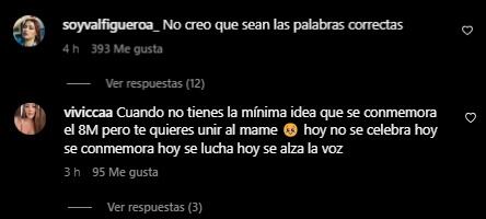 Usuarias de Instagram opinan respecto al mensaje de Yeri Mua por el 8M