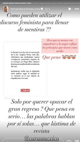 Fernanda Castro, hija de Angélica Rivera, explota contra la revista Caras.