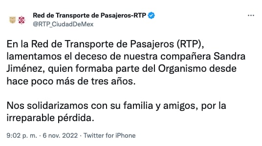 RTP lamentó el feminicidio de Sandra Burgos Jiménez