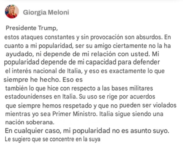 Meloni responde a Trump tras polémica en el G7