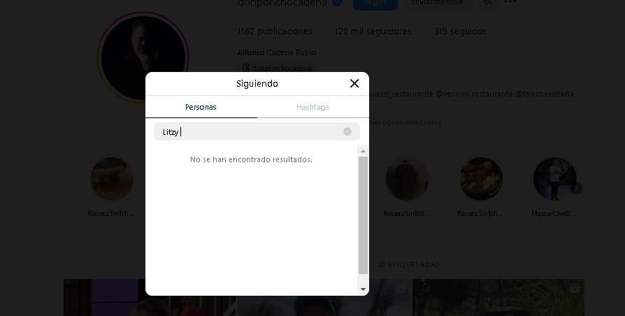 Chef Poncho Cadena no sigue a Litzy en Instagram.