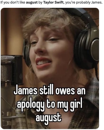 Memes dan la bienvenida a agosto 2023 con August, canción de Taylor Swift