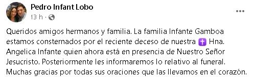 Familiar de Pedro Infante confirma la muerte de Angélica Infante.