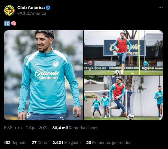 Diego Valdés reporta con el Club América.