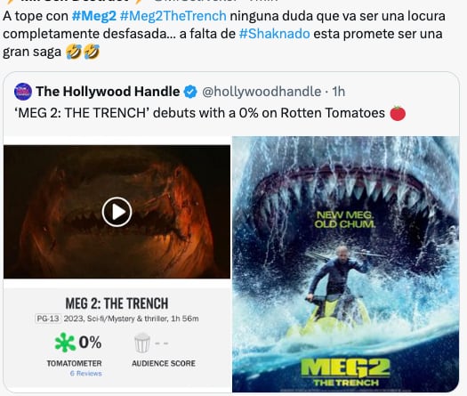La película de Megalodón 2 y su calificación en Rotten Tomatoes, ha hecho que usuarios quieran verla